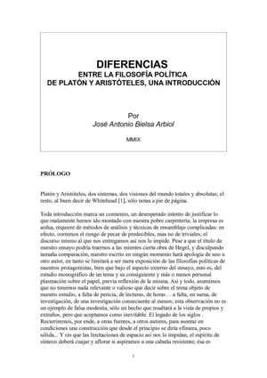 DIFERENCIAS ENTRE LA FILOSOFÍA POLÍTICA DE PLATÓN Y ARISTÓTELES, UNA INTRODUCCIÓN (© José Antonio Bielsa Arbiol)