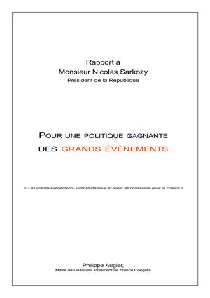 Rapport Augier : pour une politique gagnante des grands événements