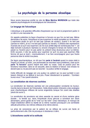 La psychologie de la personne alcoolique