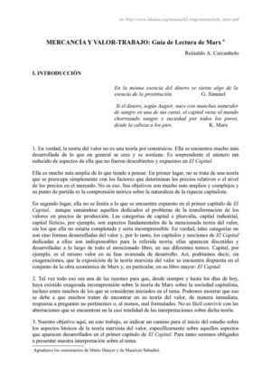Mercancia y Valor-Trabajo: Guía de lectura de Marx