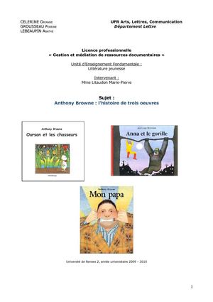Il était une fois Anthony Browne: étude de 3 de ces oeuvres