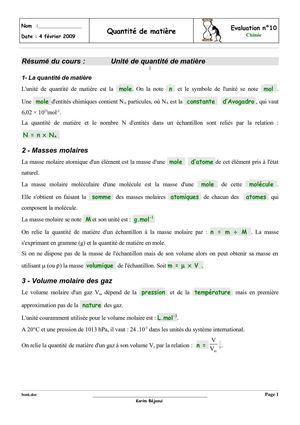 quantité de matière