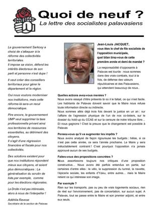 Palavas: Quoi de neuf? La lettre des socialistes palavasiens