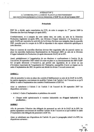 AVENANT N° 2 A L'ACCORD RELATIF A LA MISE EN PLACE ET AU FONCTIONNEMENT DES IRP D'EDF SA DU 28 SEPTEMBRE 2007