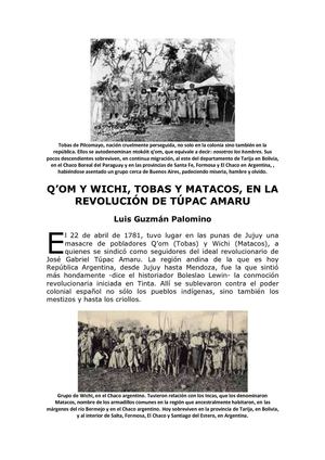 Q’OM Y WICHI, TOBAS Y MATACOS, EN LA REVOLUCIÓN DE TÚPAC AMARU