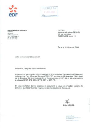 AVENANT N°10 A L'ACCORD DU 29 NOVEMBRE 2004 PORTANT REGLEMENT DU PLAN D'EPARGNE GROUPE (PEG) EDF