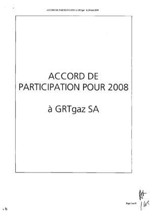  ACCORD DE PARTICIPATION POUR 2008 à GRTgaz SA