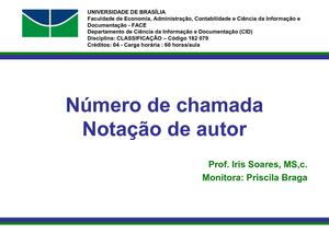 Classificação - Tabela de cutter