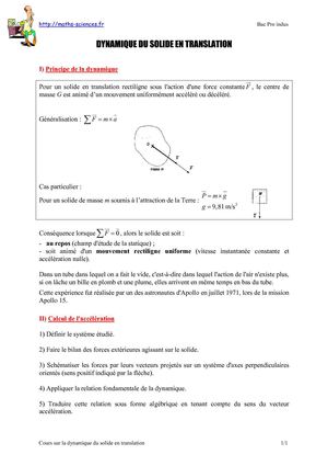 cours-dynamique-translation-bac-pro-industriel