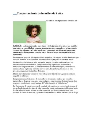 COMPORTAMIENTO DE LOS NIÑOS DE 4 AÑOS