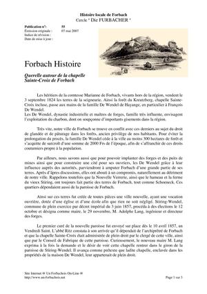 Querelle autour de la chapelle Ste Croix de Forbach