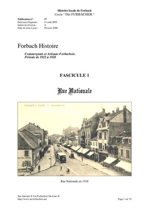 Commerçants et artisans forbachois ( Période de 1922 à 1928 ) Fascicule 1