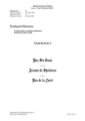 Commerçants et artisans forbachois ( 1922 à 1928 ) Fascicule 3