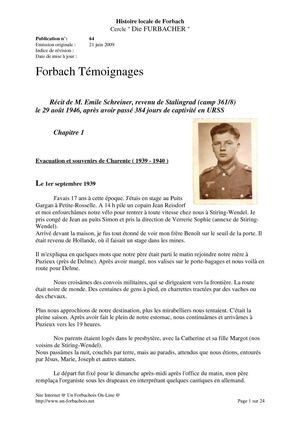 Récit de M. Emile Schreiner, revenu de Stalingrad, après avoir passé 384 jours de captivité en URSS