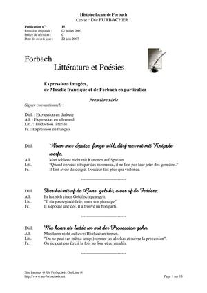 Expressions imagées de Moselle francique et de Forbach en particulier