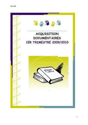 CDI - ISP  /   ACQUISITIONS  - DOCUMENTAIRES - 1ER TRIMESTRE 2009 2010