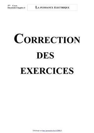 La puissance électrique (Correction des exercices - Version 2009)
