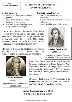 La tension et l'intensité du courant électrique