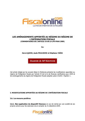 Les aménagements apportés au régime de l'intégration fiscale