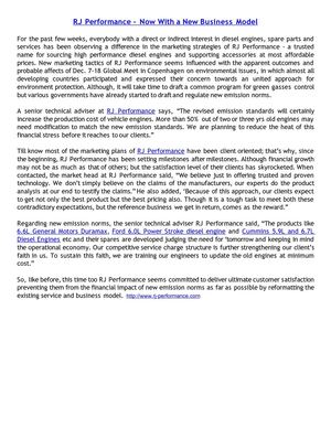 RJ Performance Canada– Now With a New Business Model