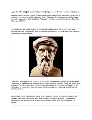 La filosofia antigua desarrollada por los griegos