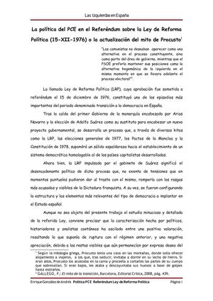 El PCE y la Reforma Política de 1976: la actualización del mito de Procusto
