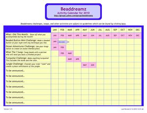 Beaddreamz 2010 Activity Calendar
