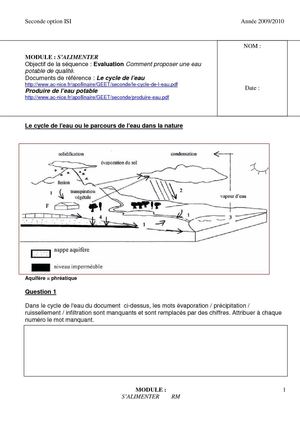 la production d'eau potable classe de seconde EVALUATION