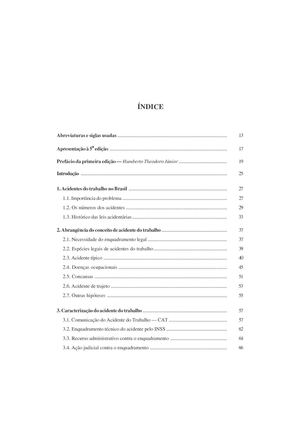 Sumário - INDENIZAÇÕES POR ACIDENTE DO TRABALHO OU DOENÇA OCUPACIONAL