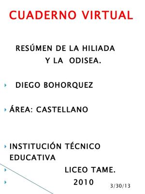 RESÚMEN DE LA HILIADA Y LA ODISEA