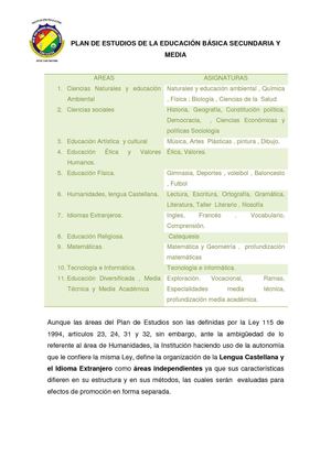 Plan de Estudios Básica Secundaria y Media