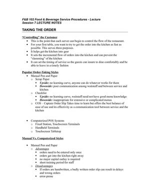 F&B Service Lecture