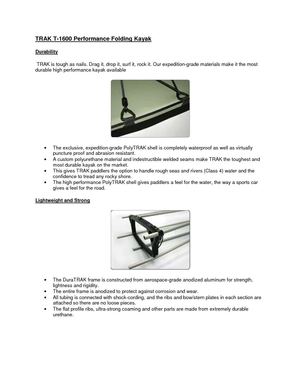 TRAK T-1600 Performance Folding Kayak Technical Information