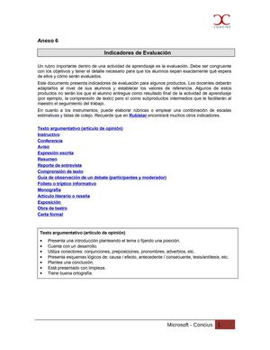 Indicadores de evaluación