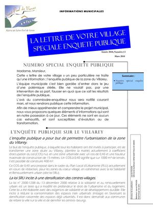 Lettre du village n°13 mars 2010