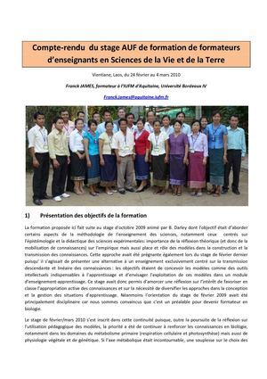 Stage Formation de formateurs en biologie Laos 2010