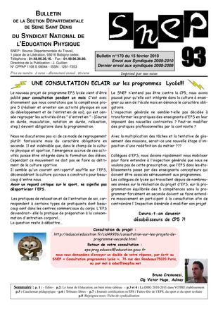 Bulletin SNEP93 n°170 du 15fevrier 2010