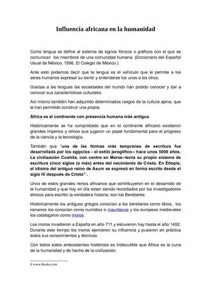 INFLUENCIA AFRICANA A LA HUMANIDAD