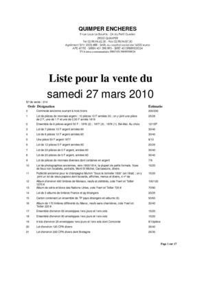 LISTE DE LA VENTE AUX ENCHERES DU 27 MARS 2010