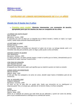 LIBROS RECOMENDADOS 0-14 años 