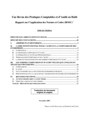 raport sur l'application des normes comptable