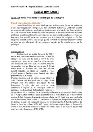 Exposé Rimbaud - L'anticléricalisme ( Simon Galibert) 