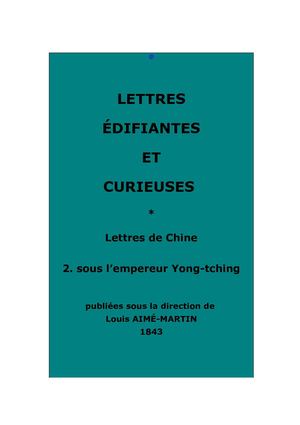 Lettres édifiantes et curieuses (1723-1735) des missionnaires de Chine