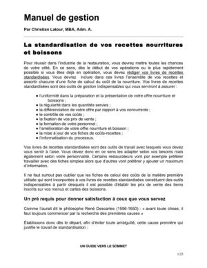 Introduction à la standardisation des recettes