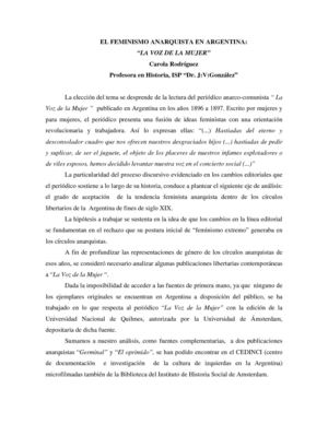 Carola Rodríguez. EL FEMINISMO ANARQUISTA EN ARGENTINA:  “LA VOZ DE LA MUJER” 