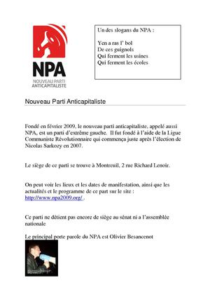 Exposé politique - Nouveau parti anticapitaliste 