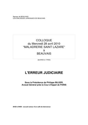 Erreur judiciaire Les dialogues juridiques de Beauvais Ordre des Avocats Barreau de Beauvais 28 avril 2010