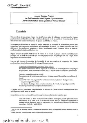 Accord Groupe France sur la Prévention des Risques Psychosociaux par l'amélioration de la Qualité de Vie au Travail