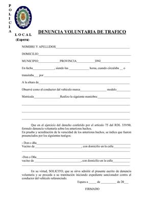 DENUNCIA VOLUNTARIA DE TRAFICO