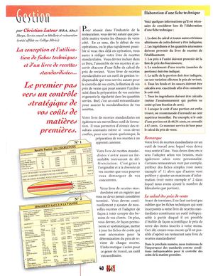 La conception et l'utilisation de fiches techniques et d'un livre de recettes standardisées